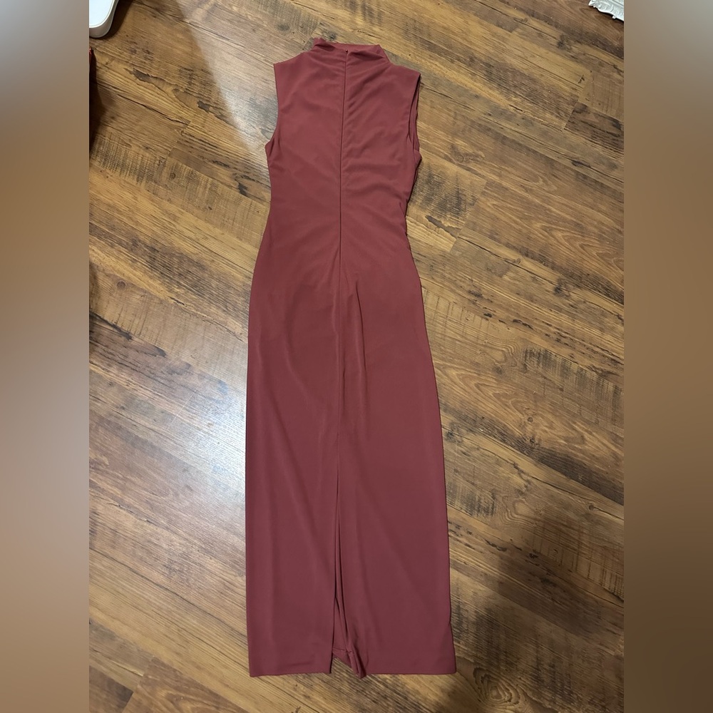 Zara Red Brown Ruched Dress - Picture 4 of 5